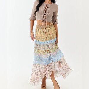 Bad Little Country Girl Midi Skirt Floral Smocked Stretchy Waist Size Small